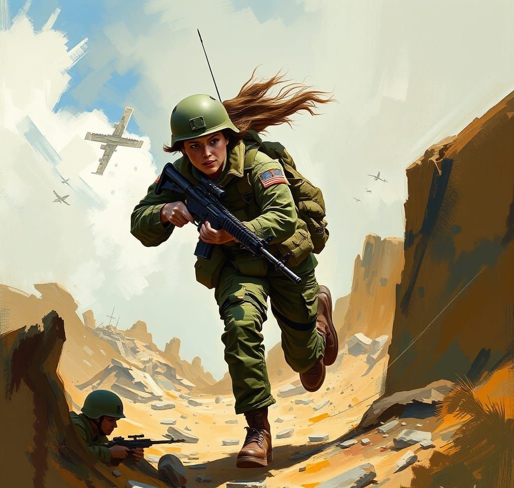 Cyberpunk Soldier in Dynamic Combat Pose