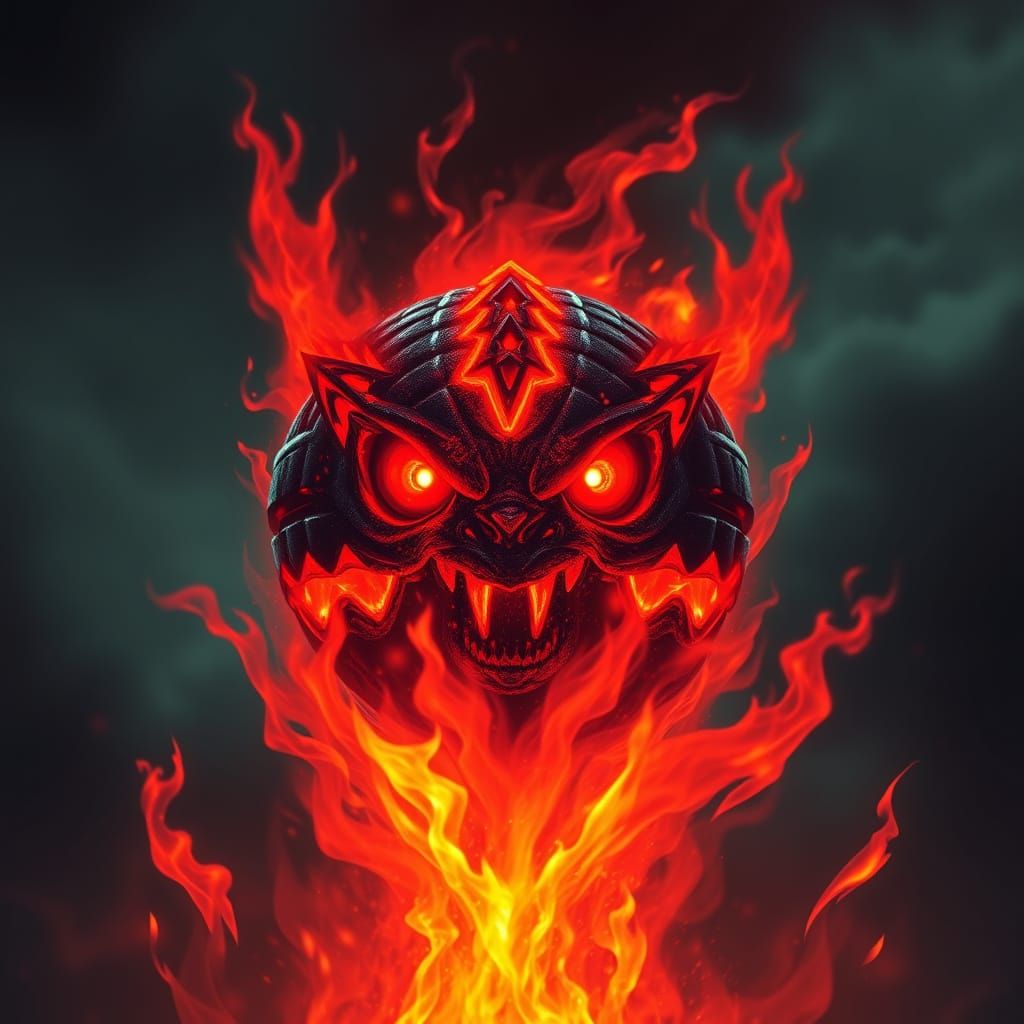 Fiery Pokeball in Gothic Horror Style