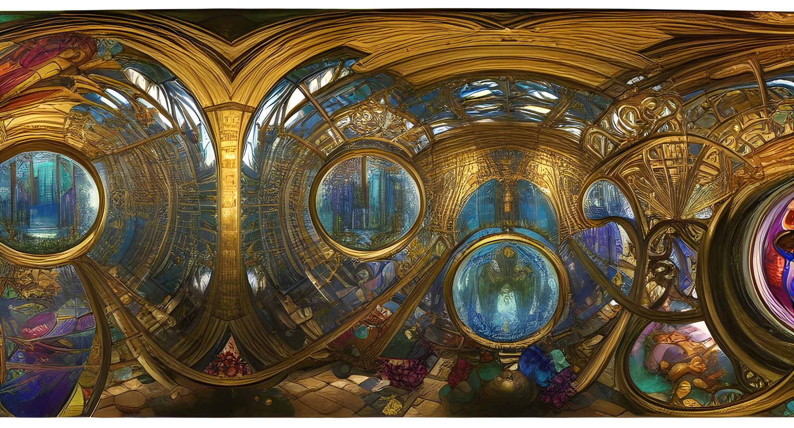 Complex Fabergé Tiffany Glass Panorama in Anime Style