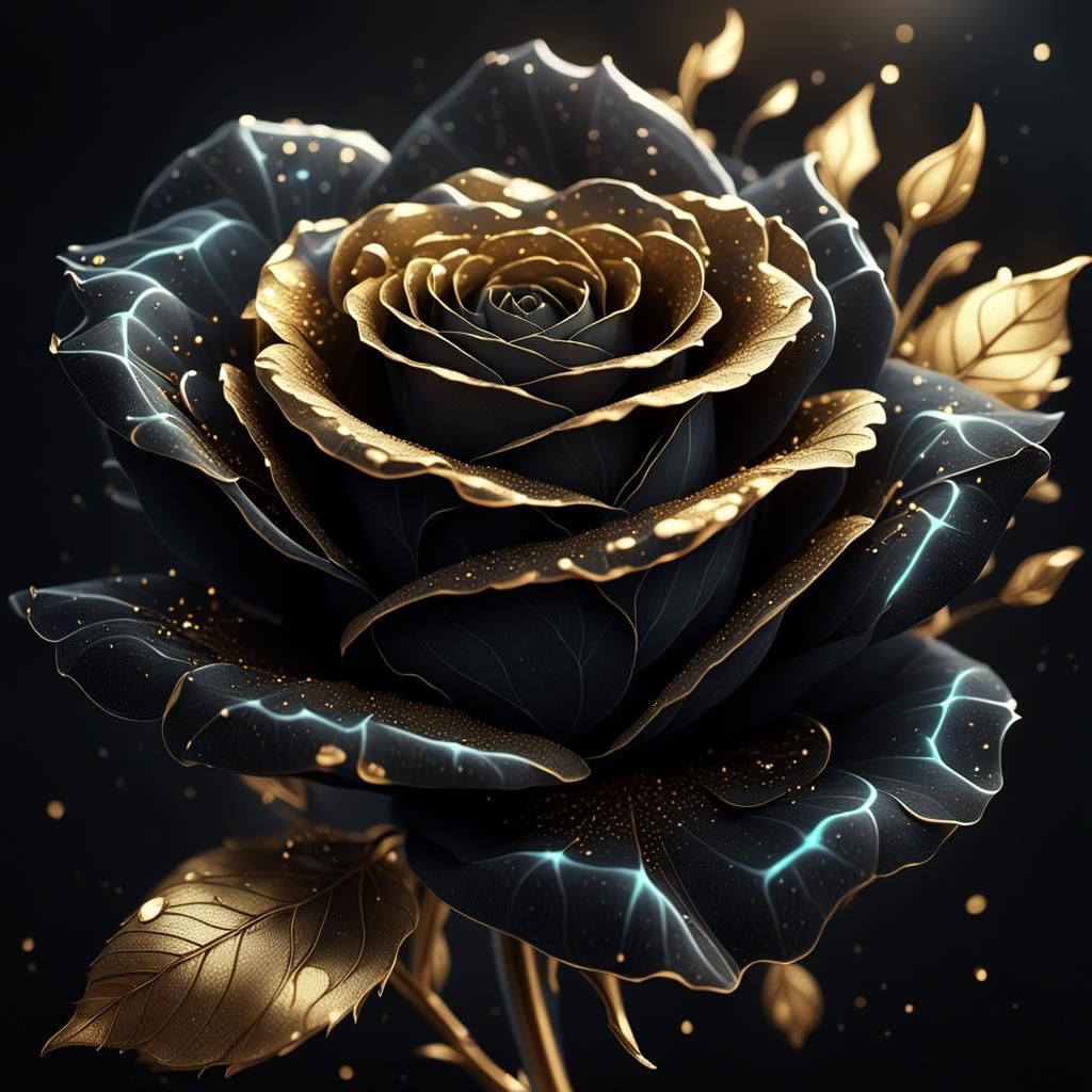 Mystical Glowing Black Rose Fantasy Illustration