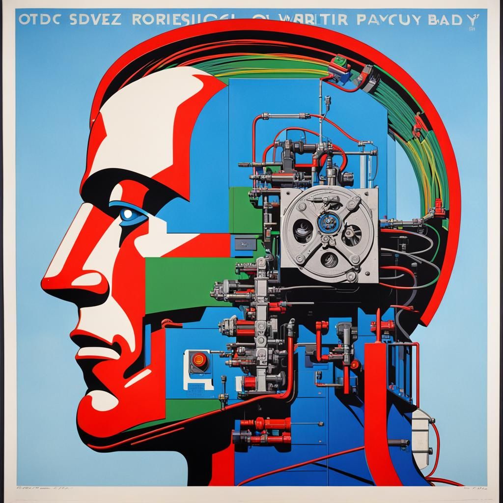 Cyborg Robot Man in Pop Art Style