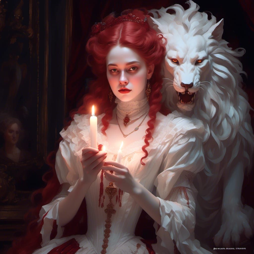 Witch and Wolf Portrait in Baroque Classicism Style