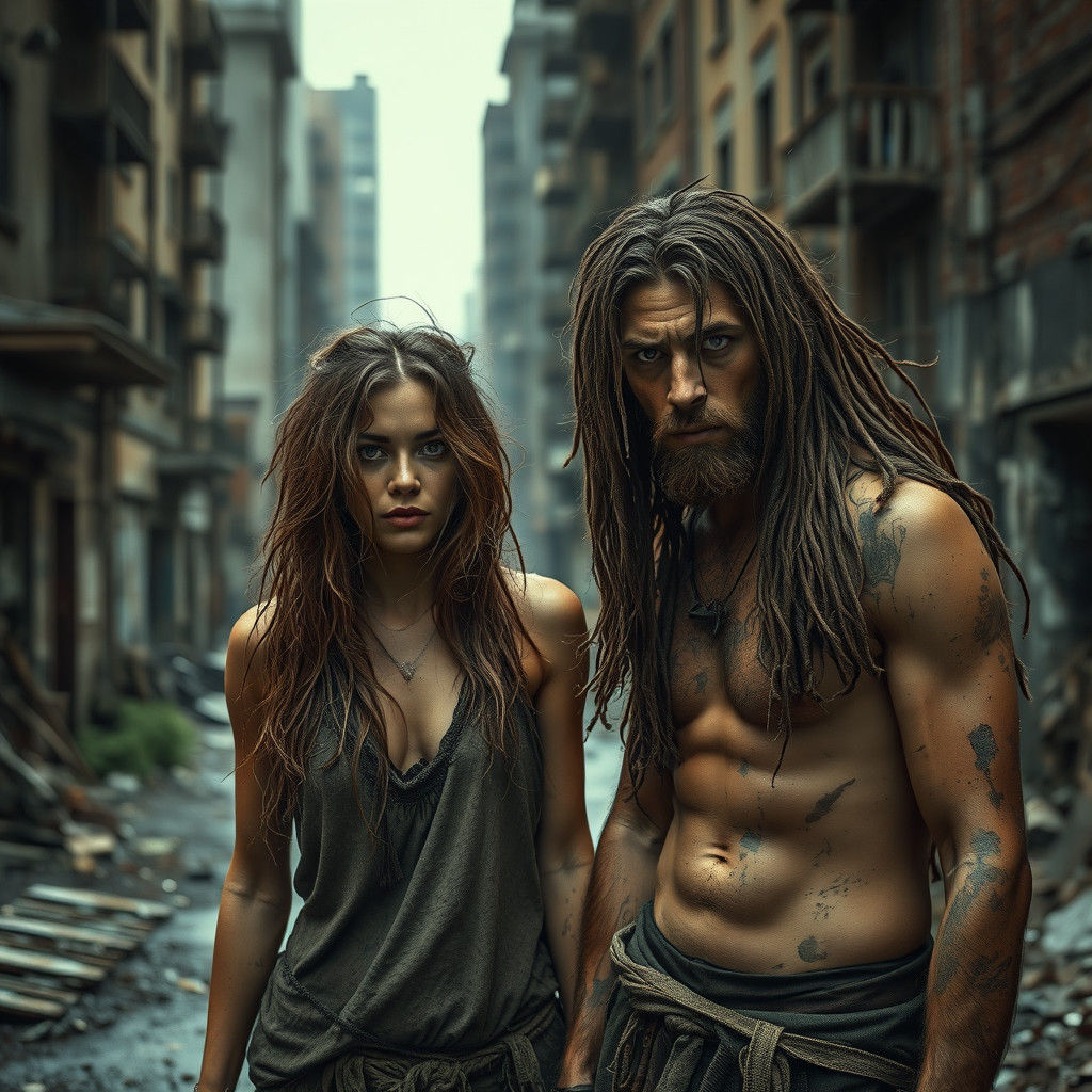 Post-Apocalyptic Tarzan and Jane in Abandoned City