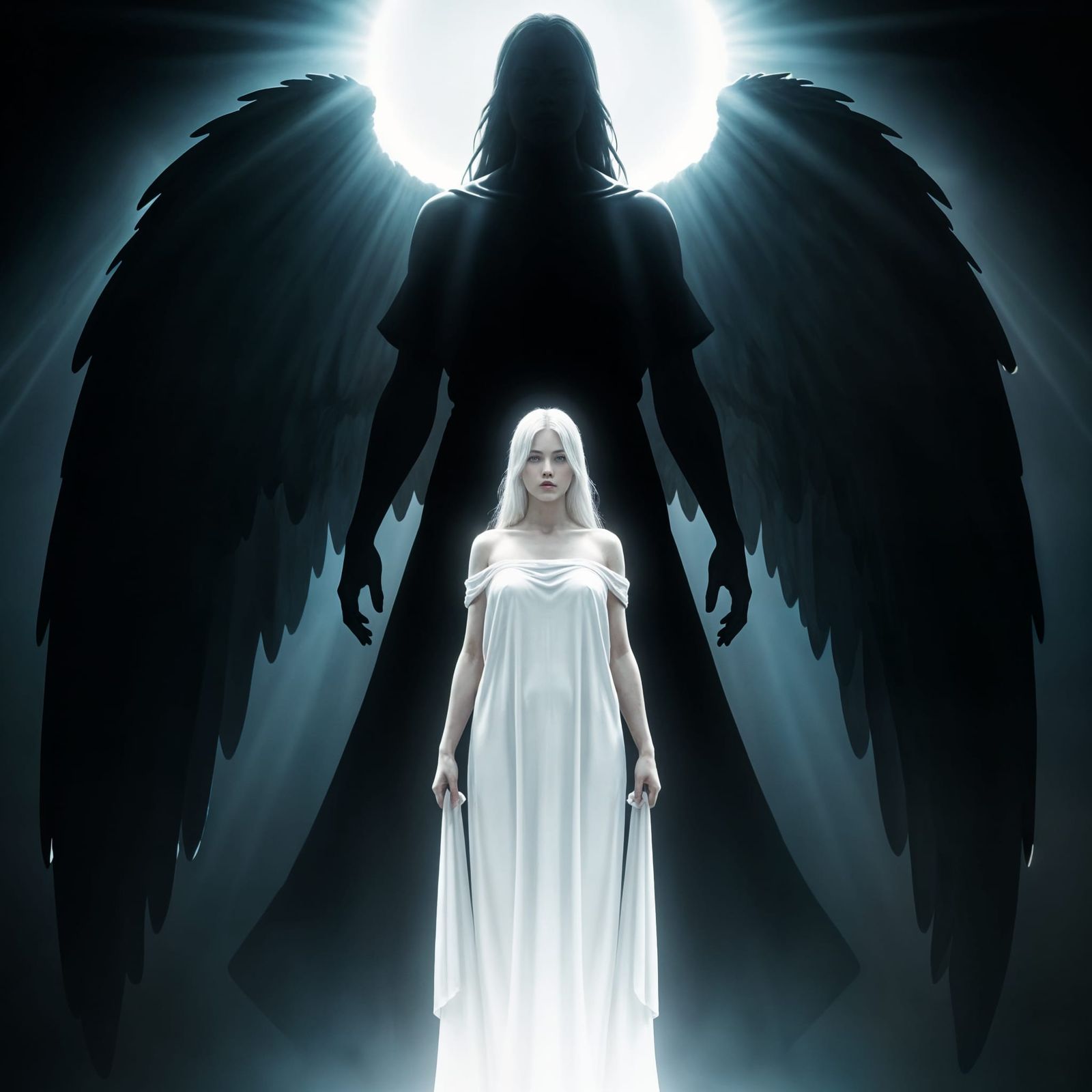 Glowing Angel Confronts Shadow Figure