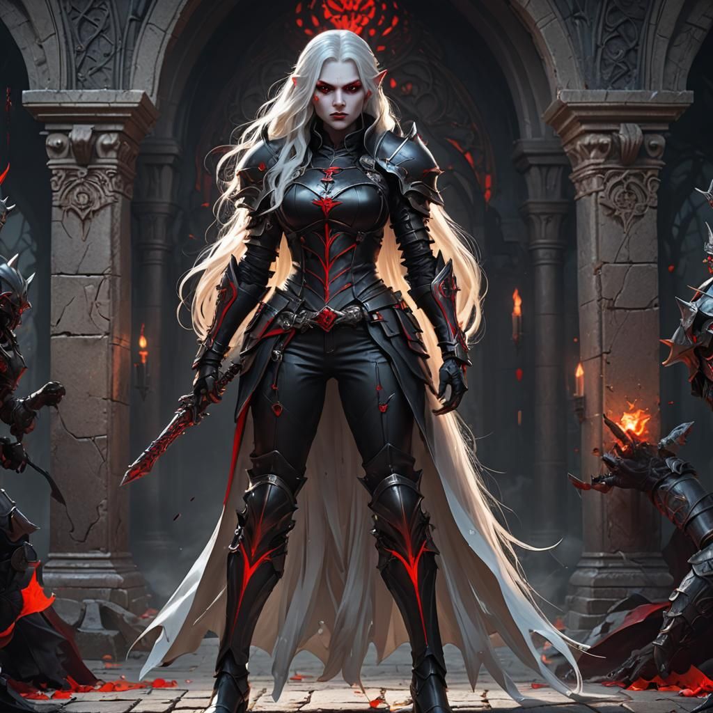 Vampire Woman in Leather Armor: Dark Fantasy Art