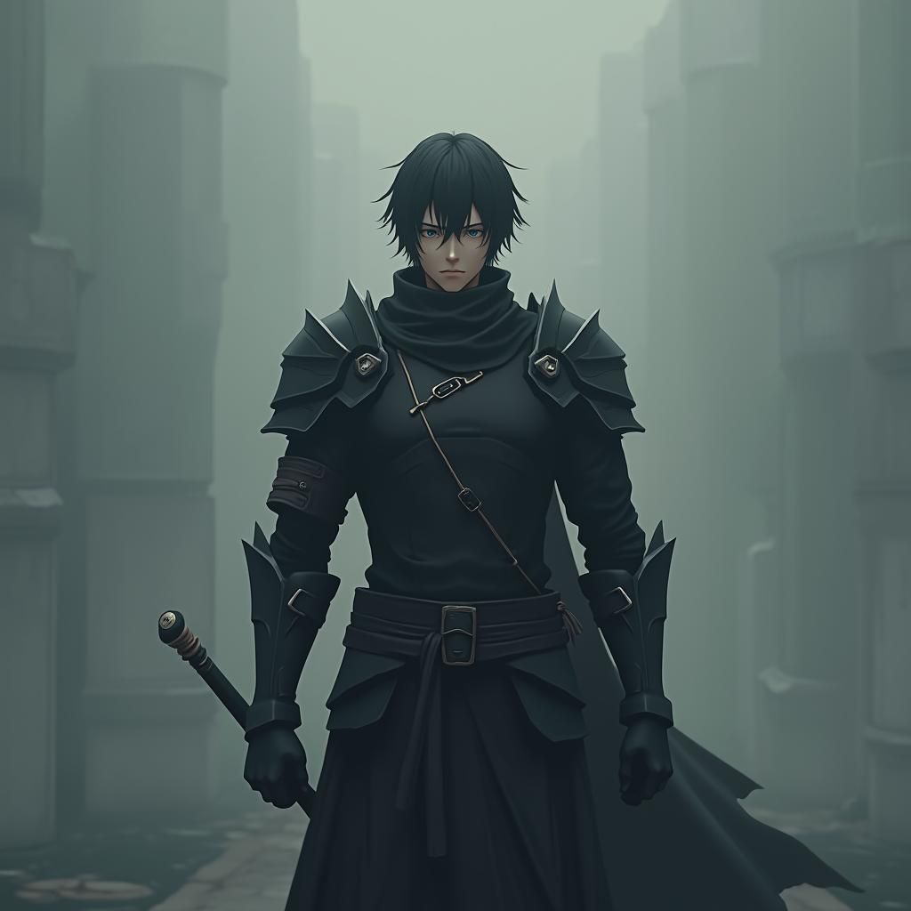 Confident Warrior in Dark Armor: 3D Anime Art