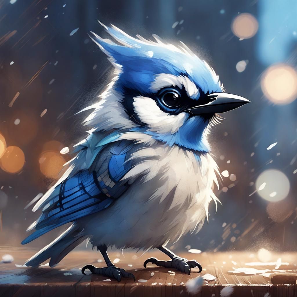 Chibi Bluejay Portrait in Cel-Shaded Style