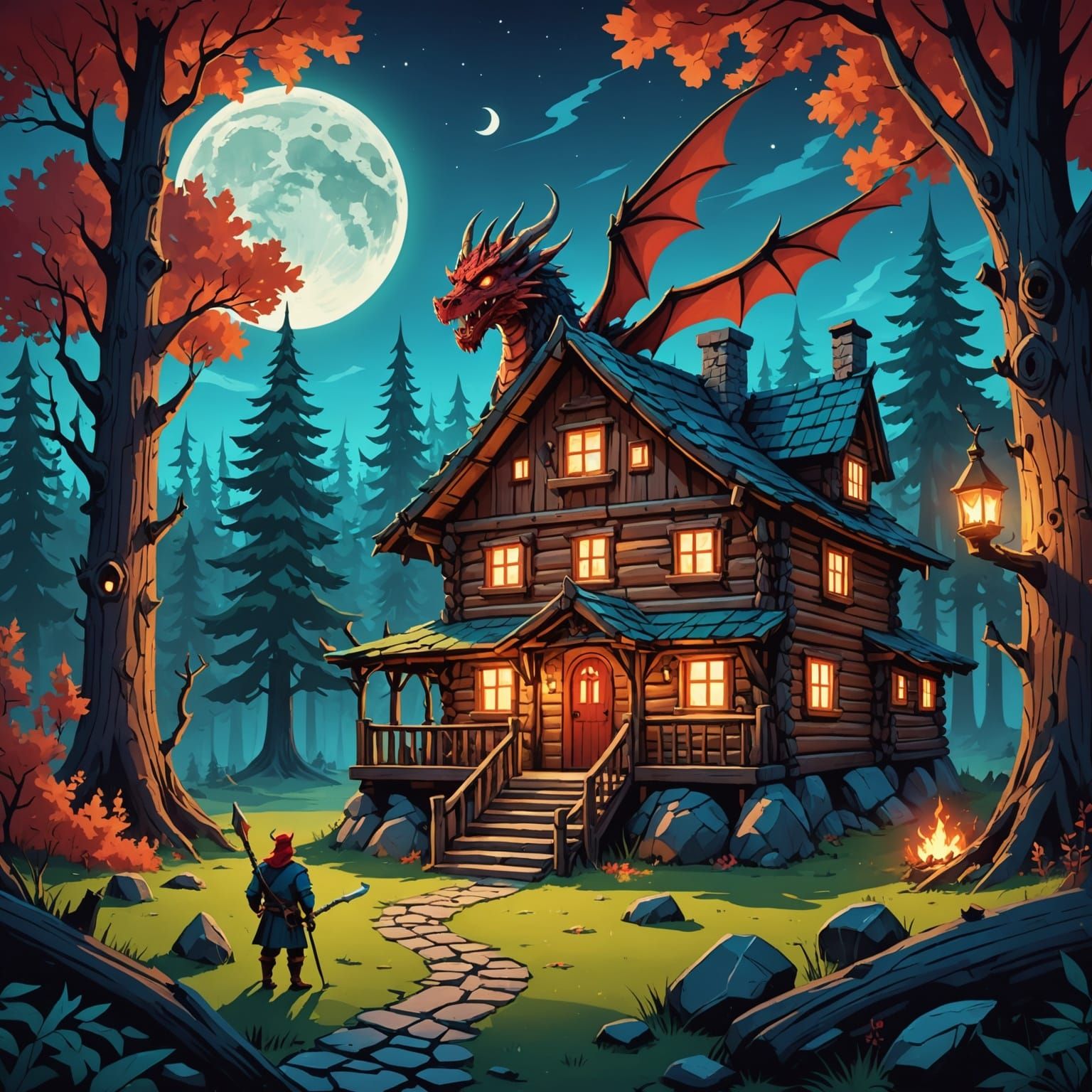 Fairytale Forest With Dragon Guard, Astral Illustration