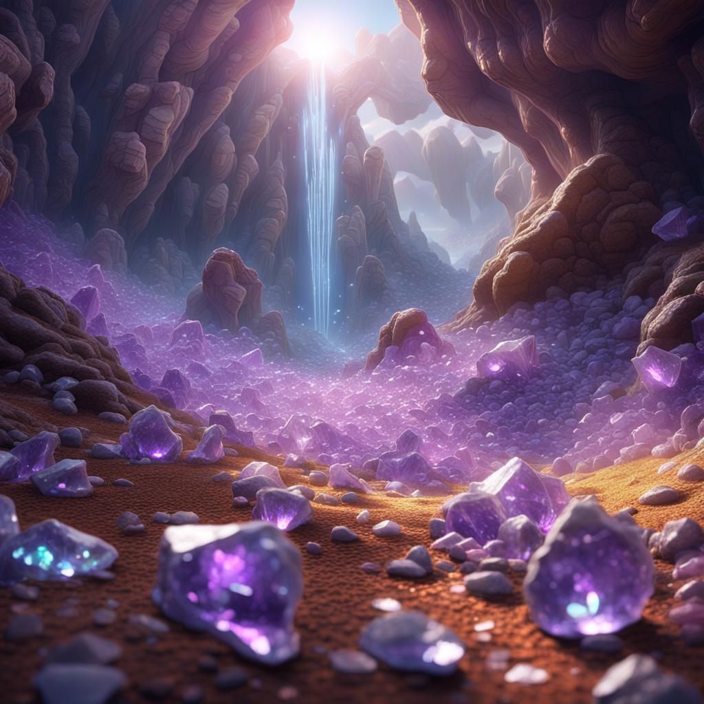 Quartz Crystal Valley with Glittering Light Rays
