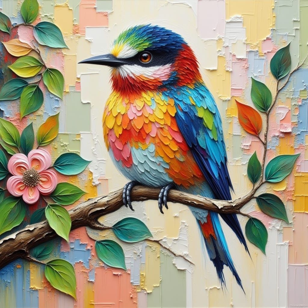 Bold Impasto Bird Painting with Thick Acrylic Textures