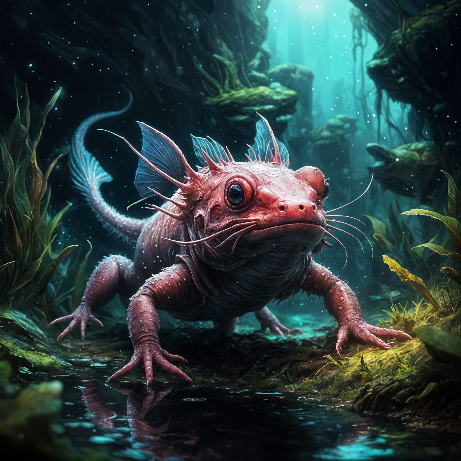 Axolotls in Vibrant, Detailed Fantasy Art