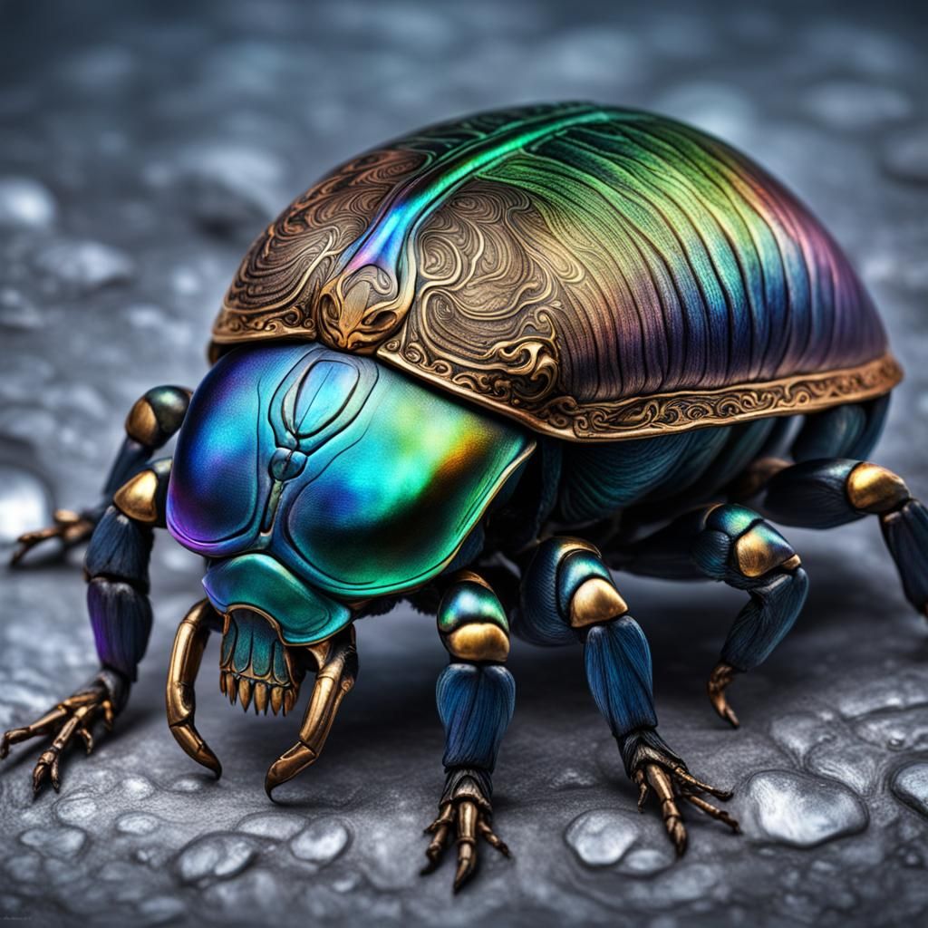 Iridescent Scarab Crawling on Skull: Hyperrealistic Renderin...