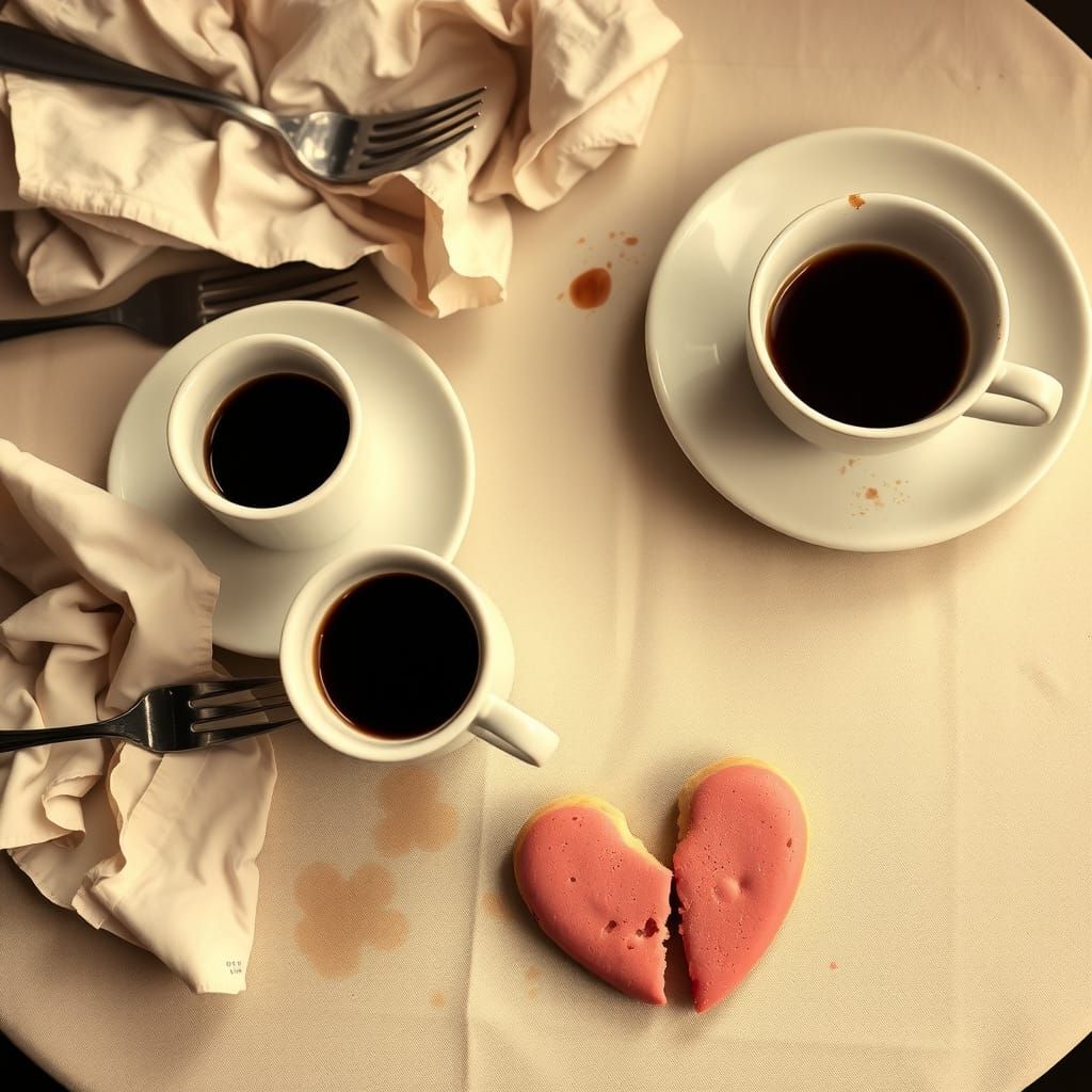 Cafe Table After Lunch Sepia Tones with Pink Cookie