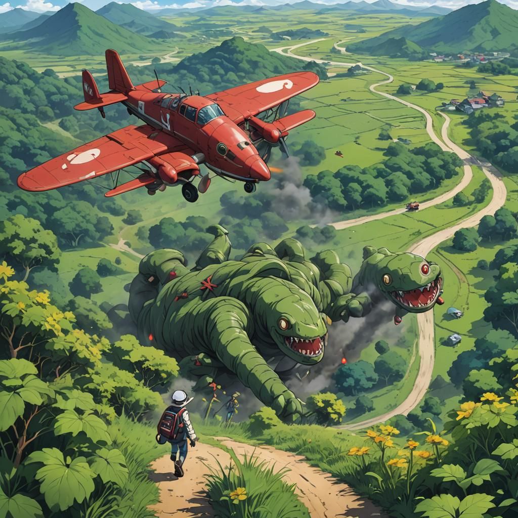 Worm Monster in Toxic Countryside, Anime Style