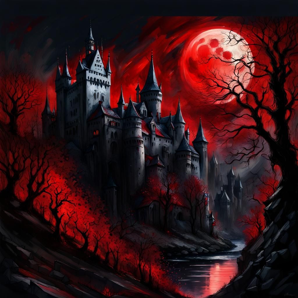 Dracula's Castle: Gothic Digital Art with Spectral Ghosts