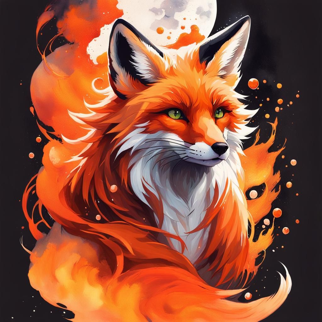 Fiery Fox in Liquid Gouache Style