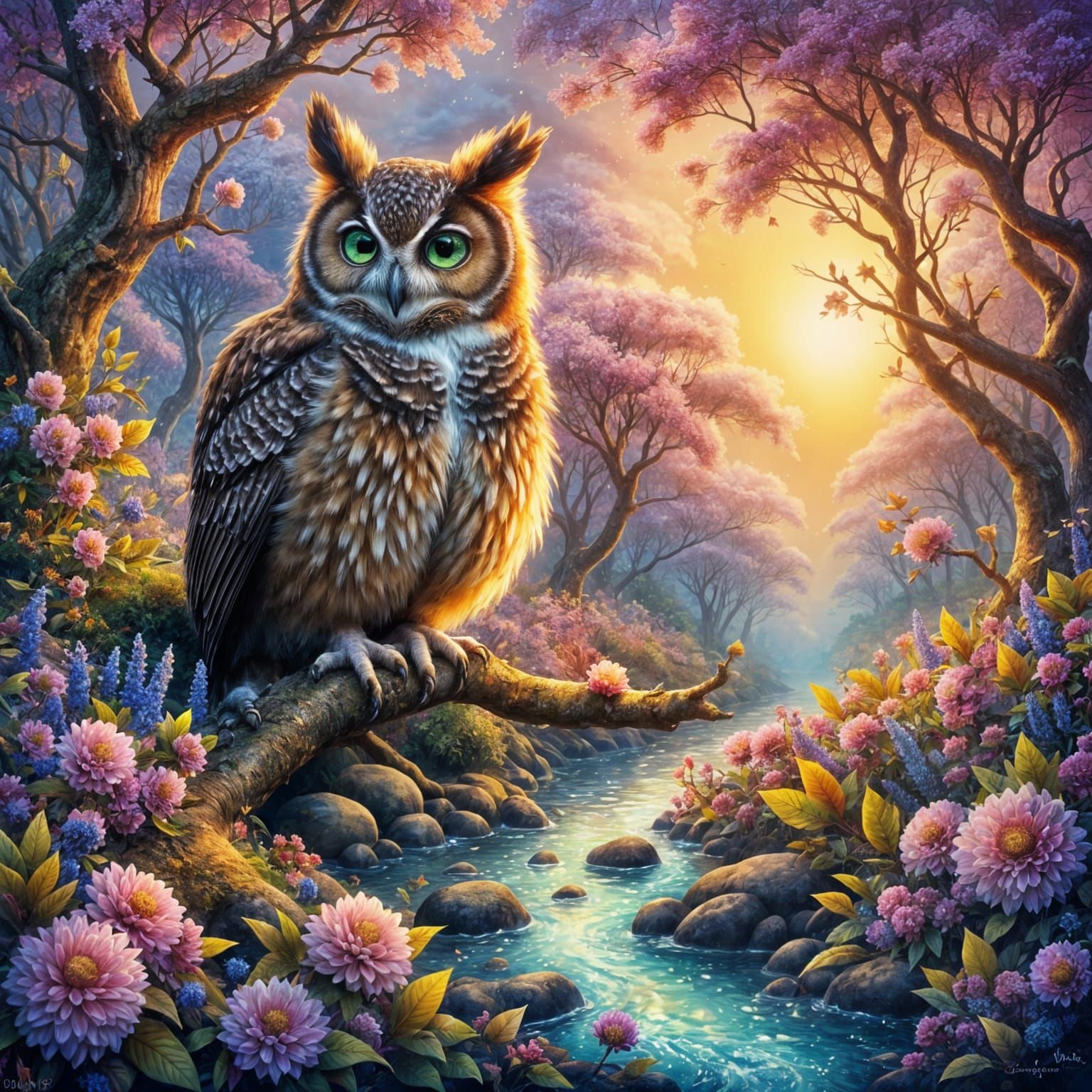 Majestic Brown Owl in Enchanting Autumn Garden