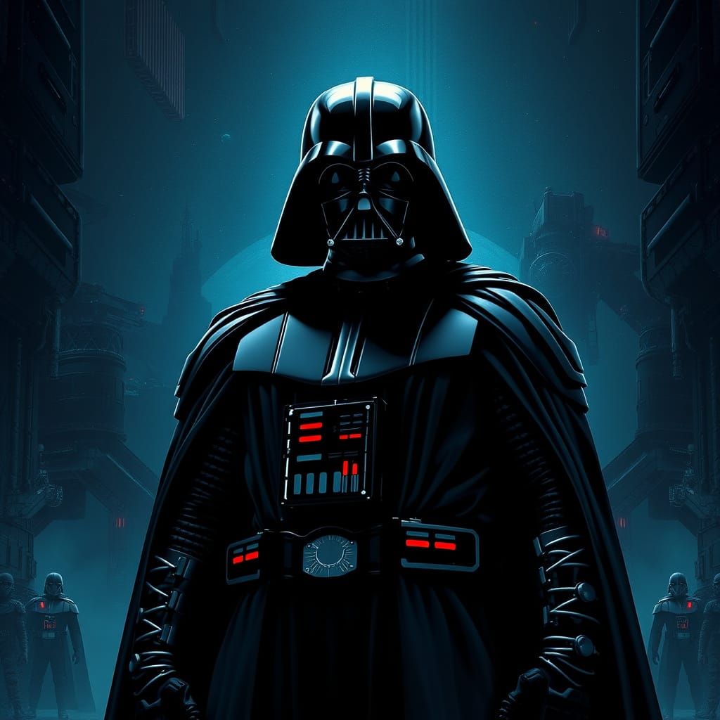 Dark Lord Vader in Ominous Futuristic Landscape