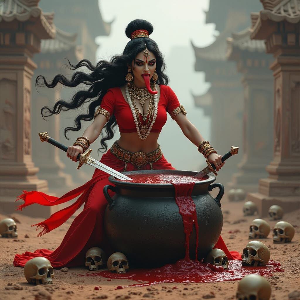 Fierce Goddess Kali Ma in Dark Fantasy Style