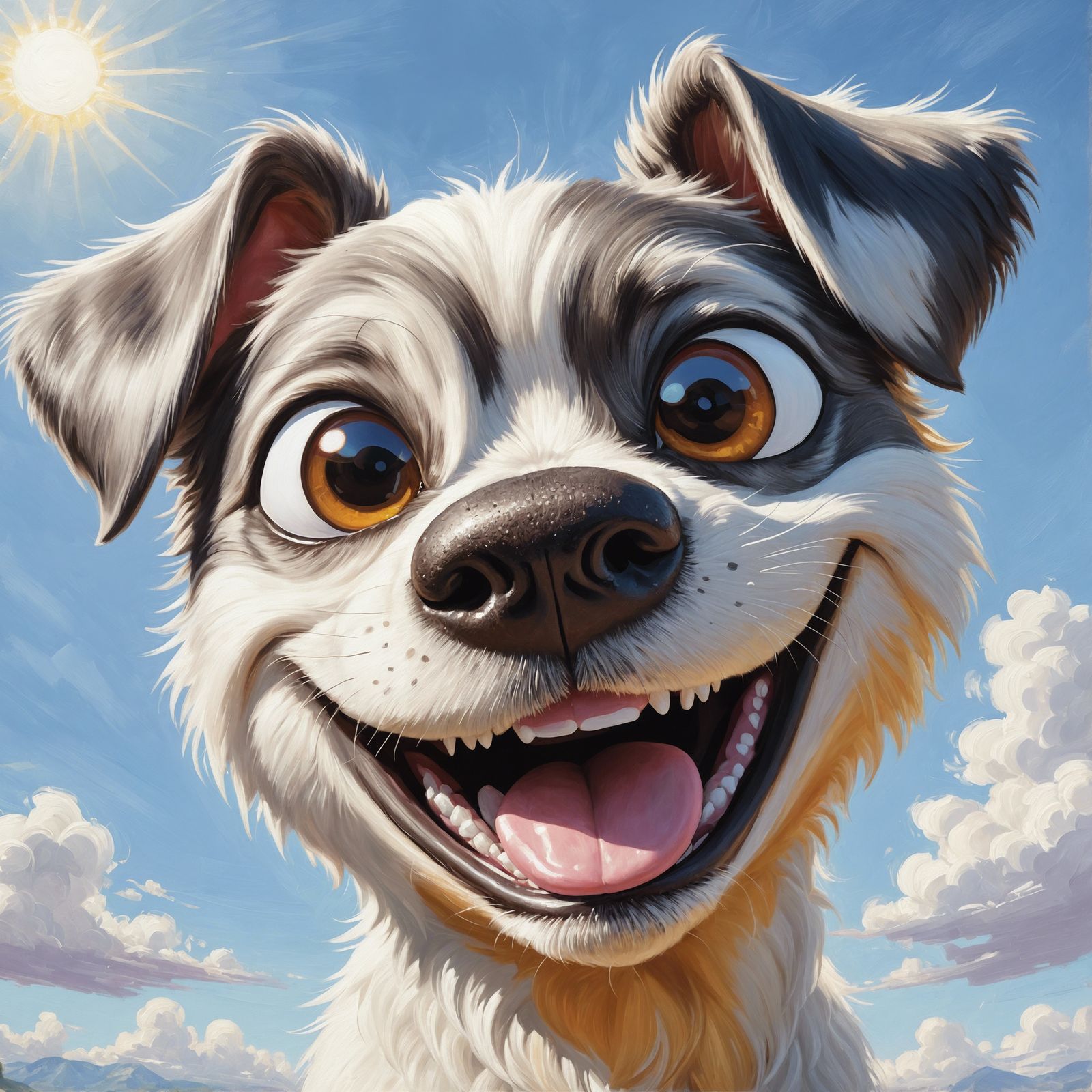 Happy Unconventional Dog Smiling on Sunny Day as Oil Paintin...