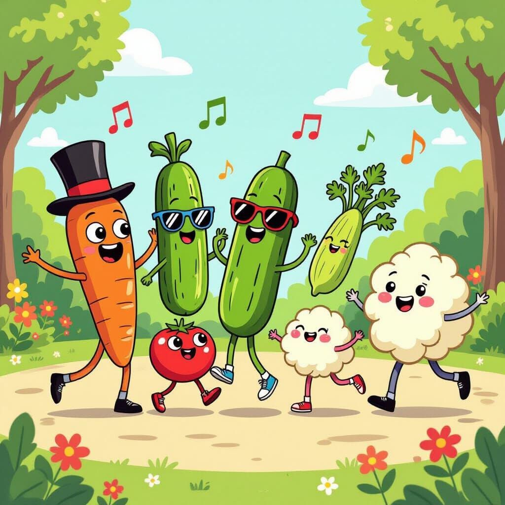Cartoon Vegetables Dance in Lively Music Video