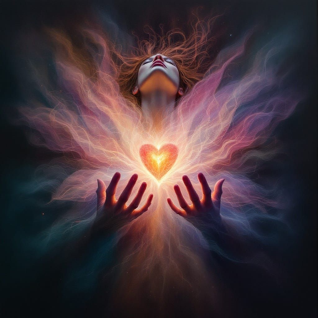 Surreal, Blooming Heart in Dark, Symbolic Style