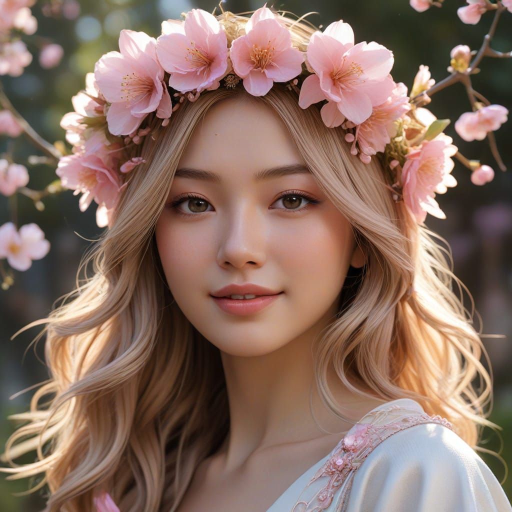 Hyper-Realistic Japanese Girl Portrait in Golden Bloom