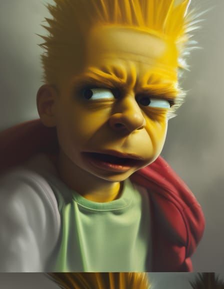 "Bart Simpson, hyperrealistic,  Portrait, nice by Greg Rutko...