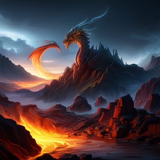 Fiery Dragon in the Dark: Detailed Matte Painting