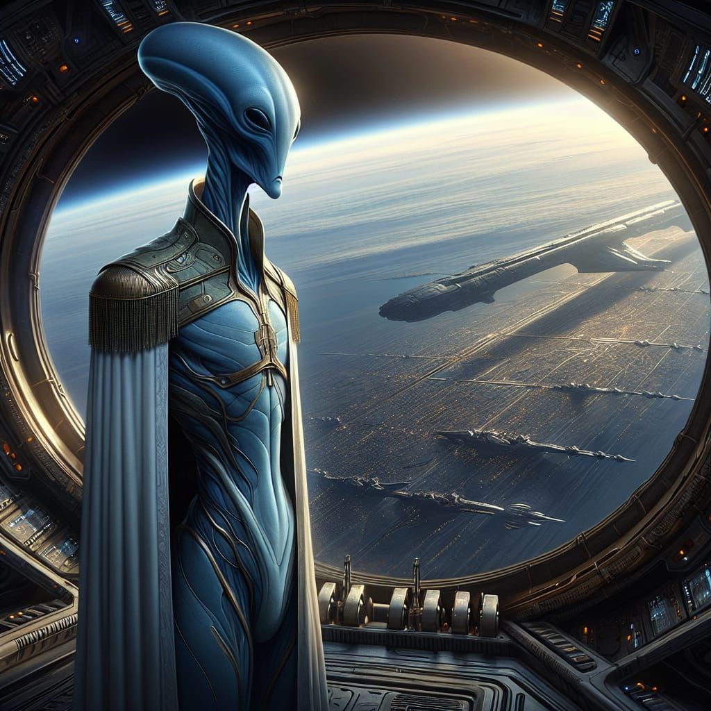 Alien Admiral Contemplates Earth: Digital Matte Painting