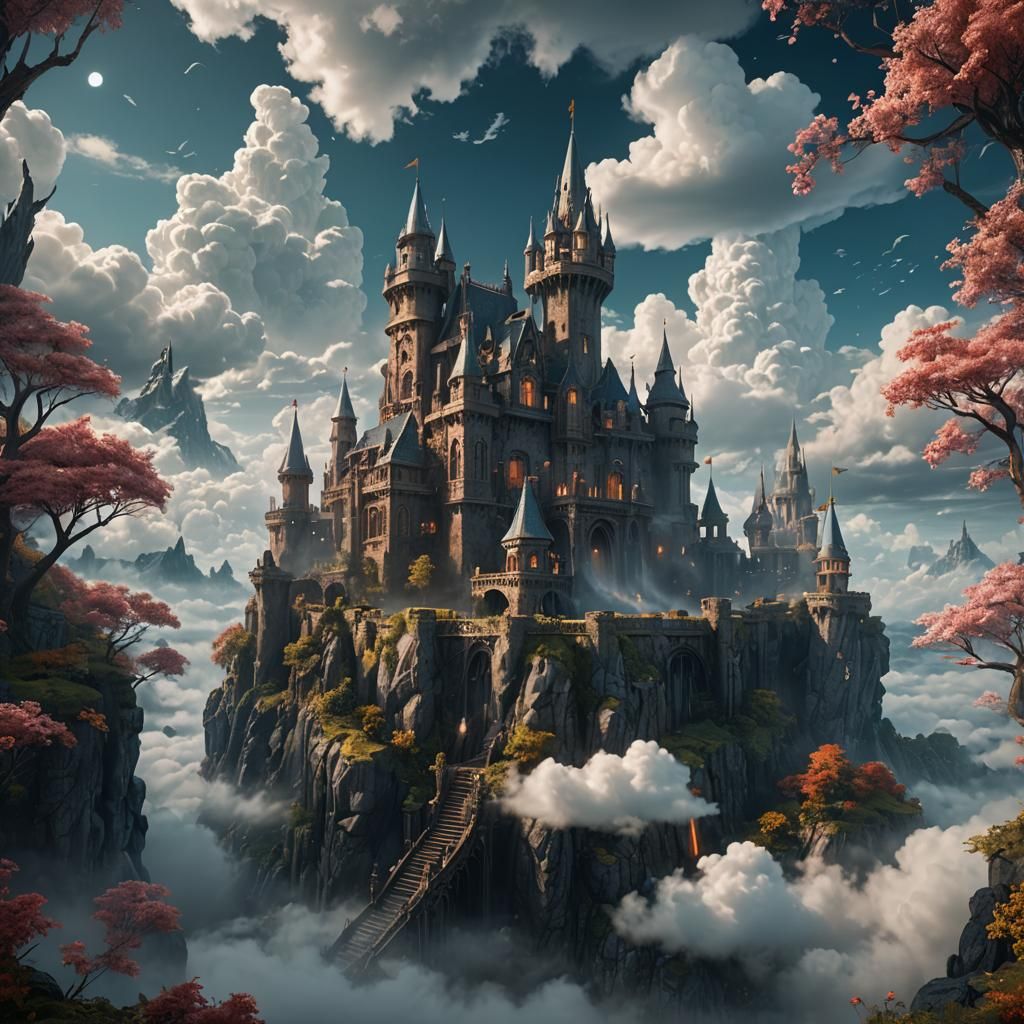 Glass Castle in Clouds: Fantasy Concept Art