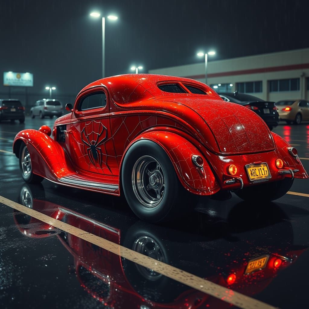 Spider-Man Hot Rod in Rainy Cyberpunk Style