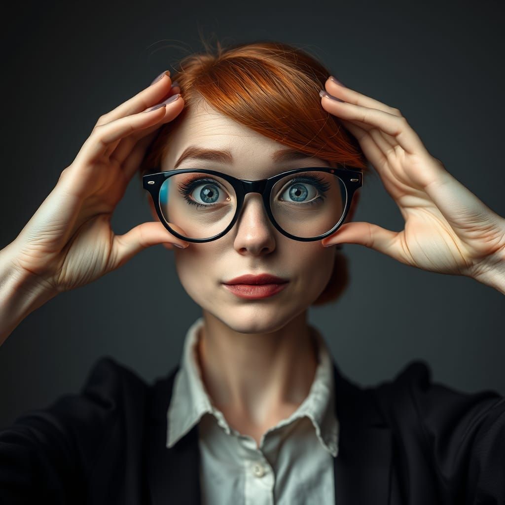 Myopic Woman Portrait in Tim Burton Caricature Style