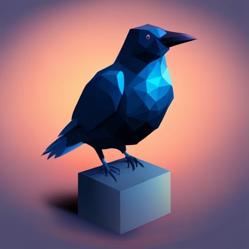 Cute Crow in Low-Poly Isometric Style