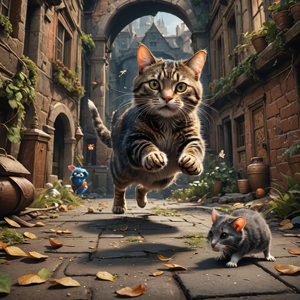 Cat and Mouse Chase: Fantasy Concept Art