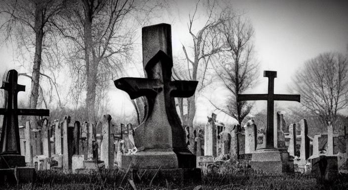 Ethereal Ghost Haunts Graveyard at Night