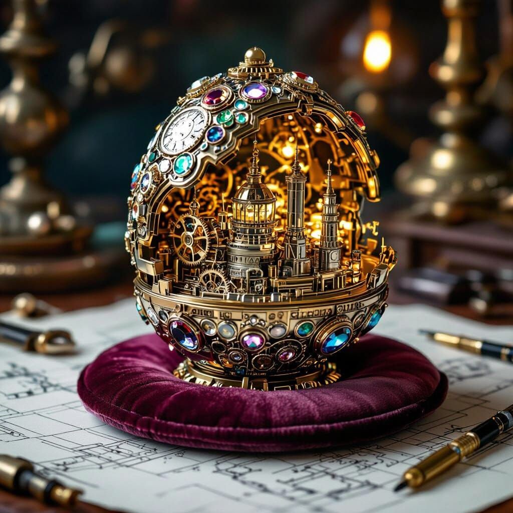Steampunk City Inside Fabergé Egg: Hyperrealistic Image