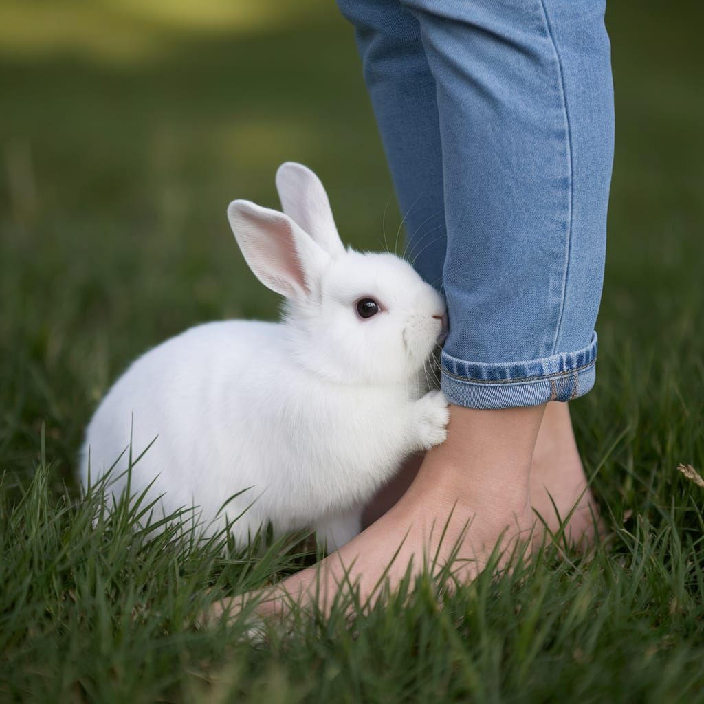 Cute Bunny Nips at Owner's Heels