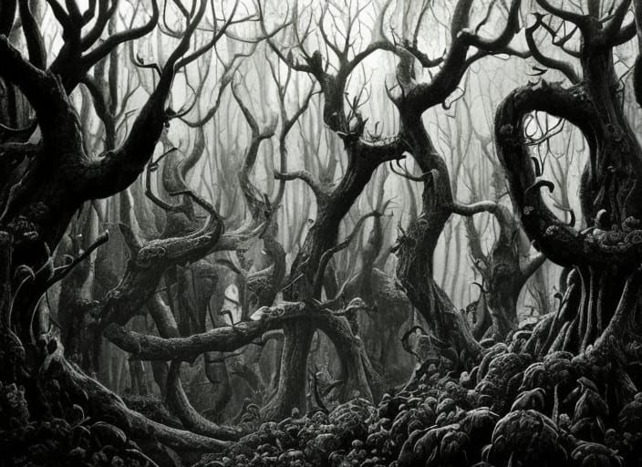 Fantasy Forest Suffocated by Ominous Clouds in Celtic Art