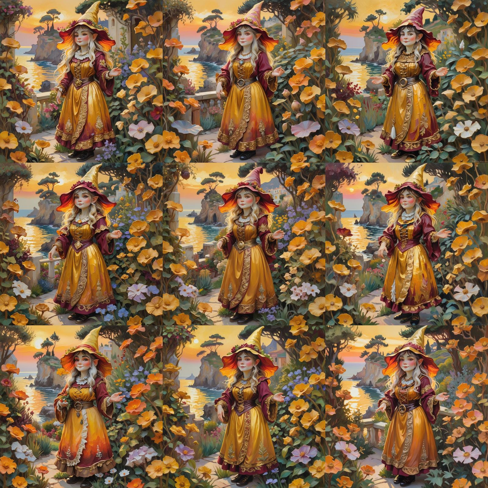 Gnome in Art Nouveau Garden: Impressionist Painting