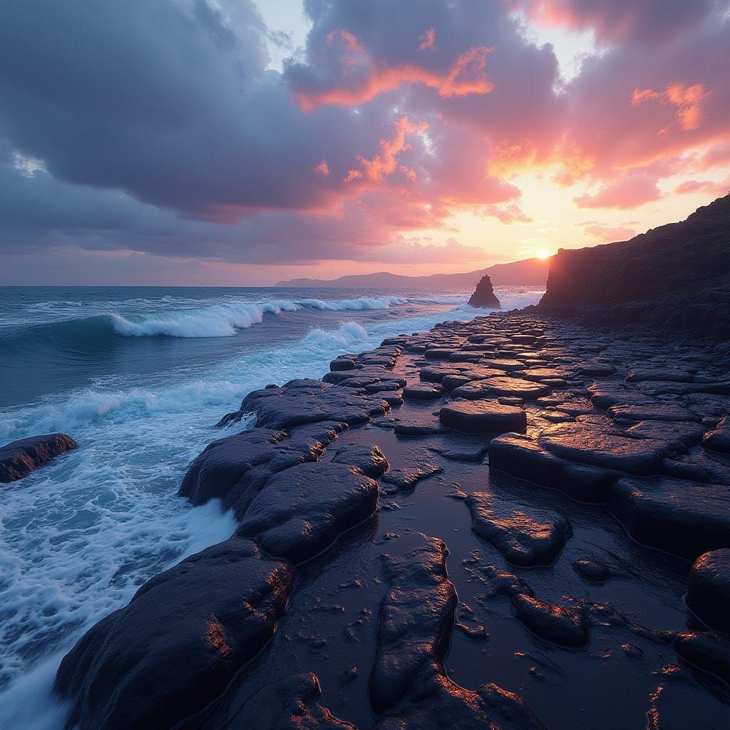 Giant's Causeway in Northern Ireland, Vibrant Basalt Columns...