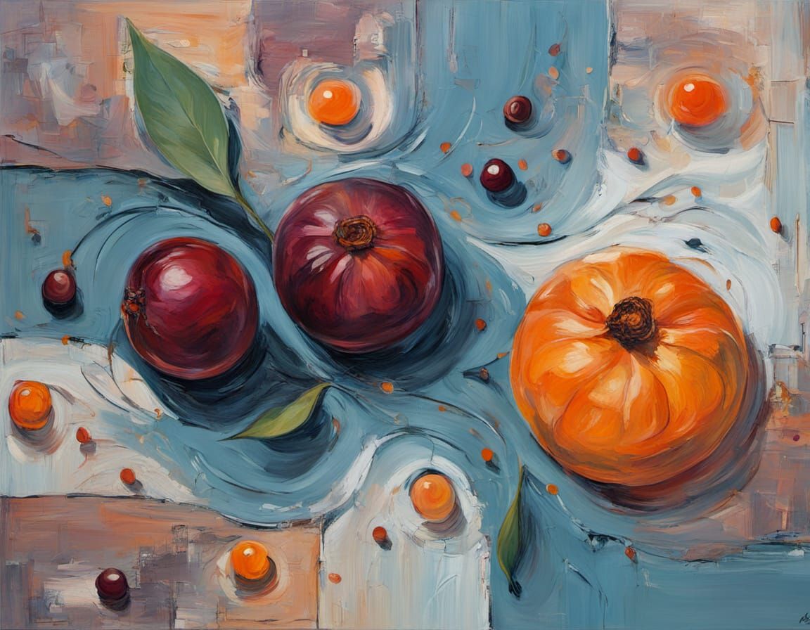 Abstract Surrealism Painting of Whiskey Peach Orange