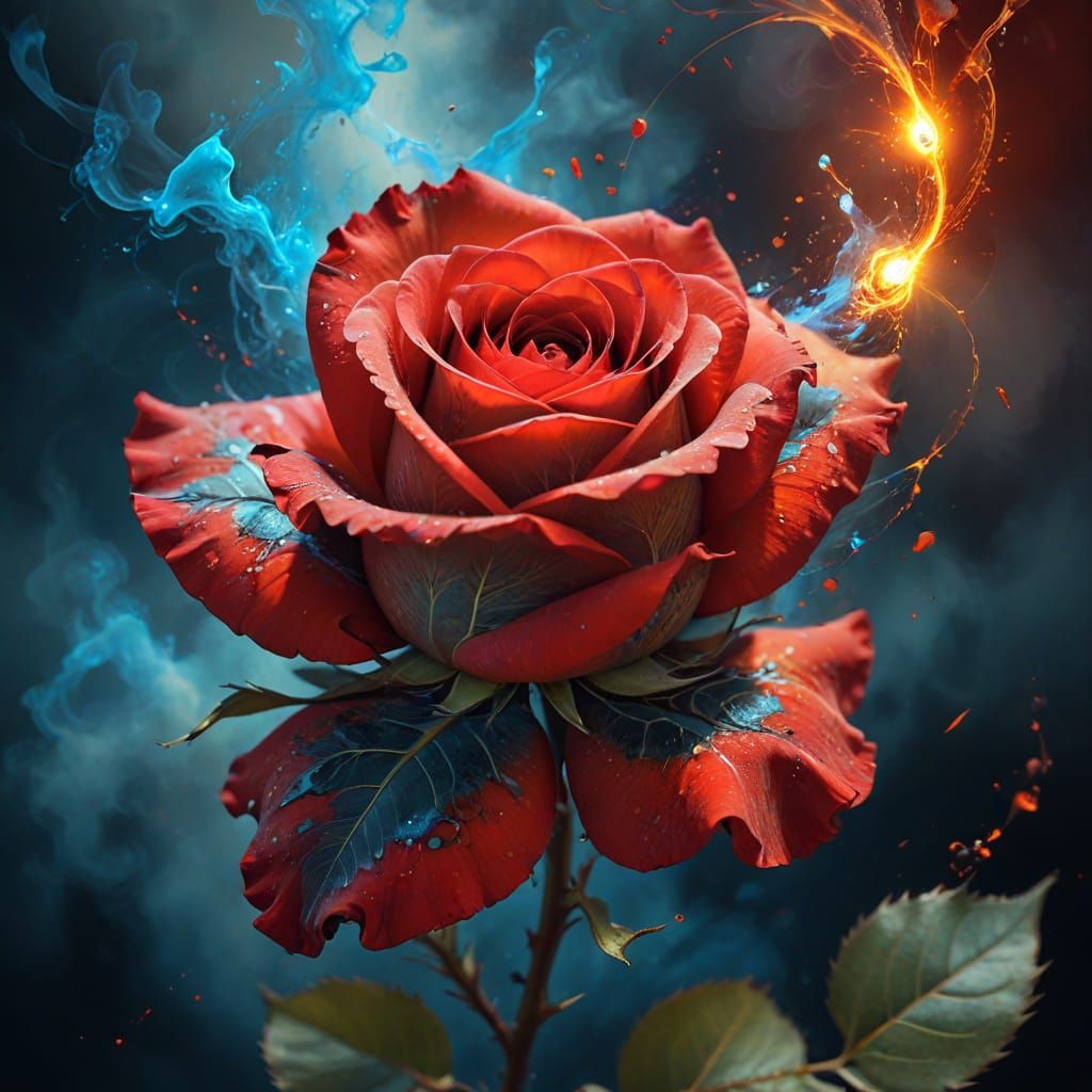 Whimsical Surrealism: Ladybird on Golden Rose