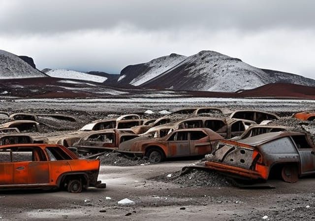 Dystopian Car Graveyard: A Colorless Automotive Wasteland