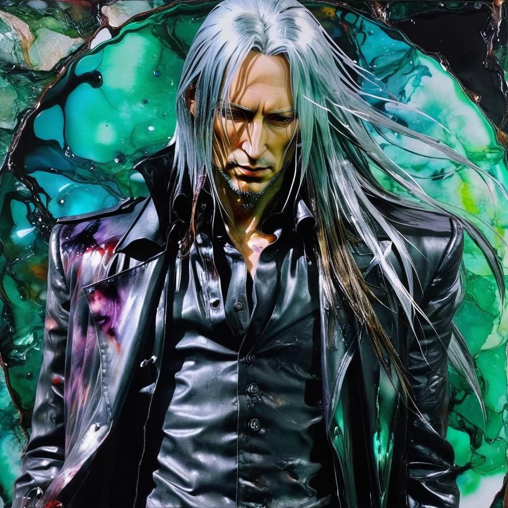 😎😱💔 Biopunk Sephiroth Alcohol Inks, Hyperdetailed, Alex R...