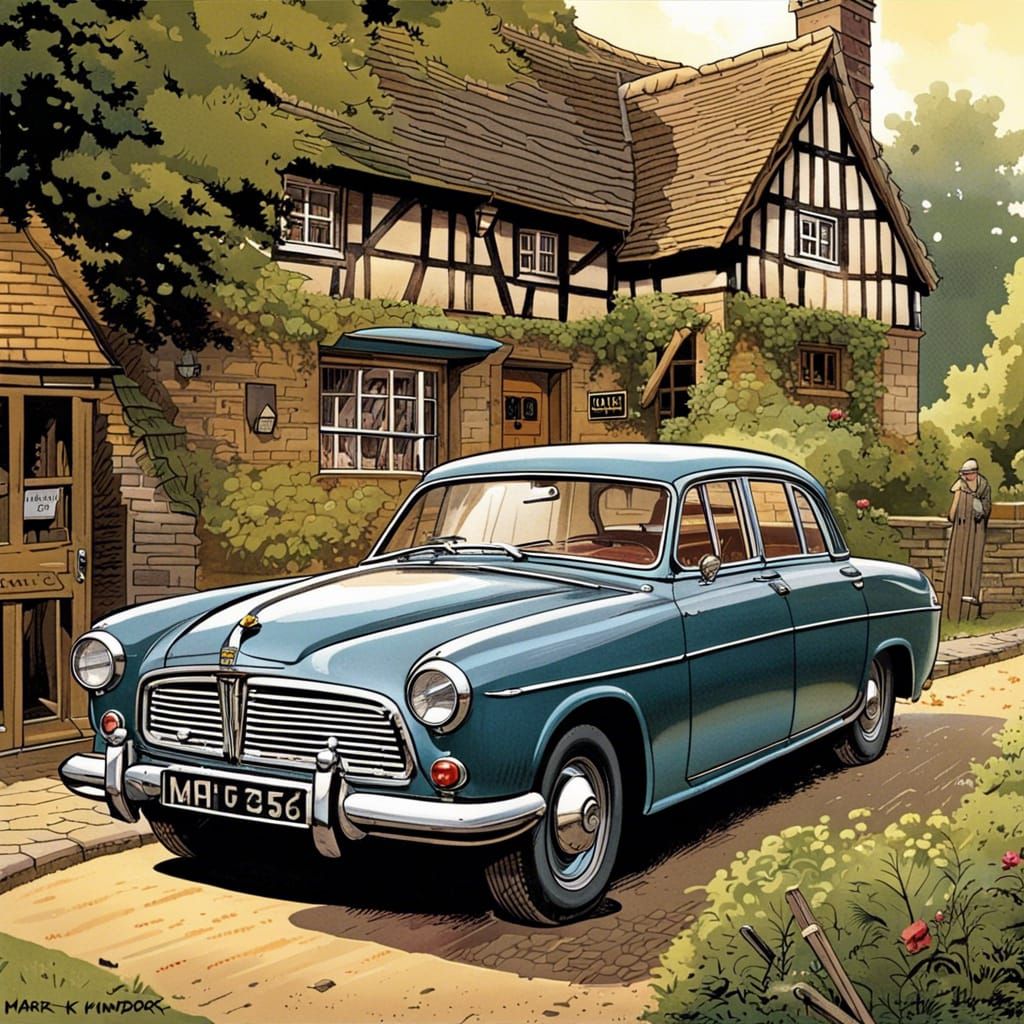 1959 Humber Hawk at Thatched-Roof Pub