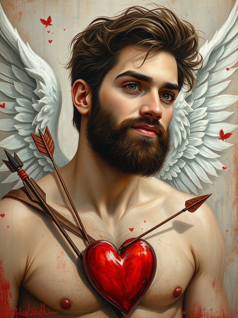 Romantic Impressionist Man with Wings and Arrow