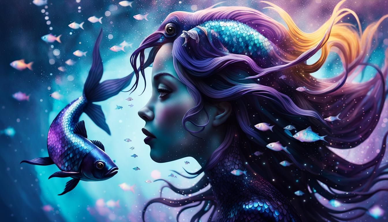 Underwater Goth Mermaid in Fish Silhouette