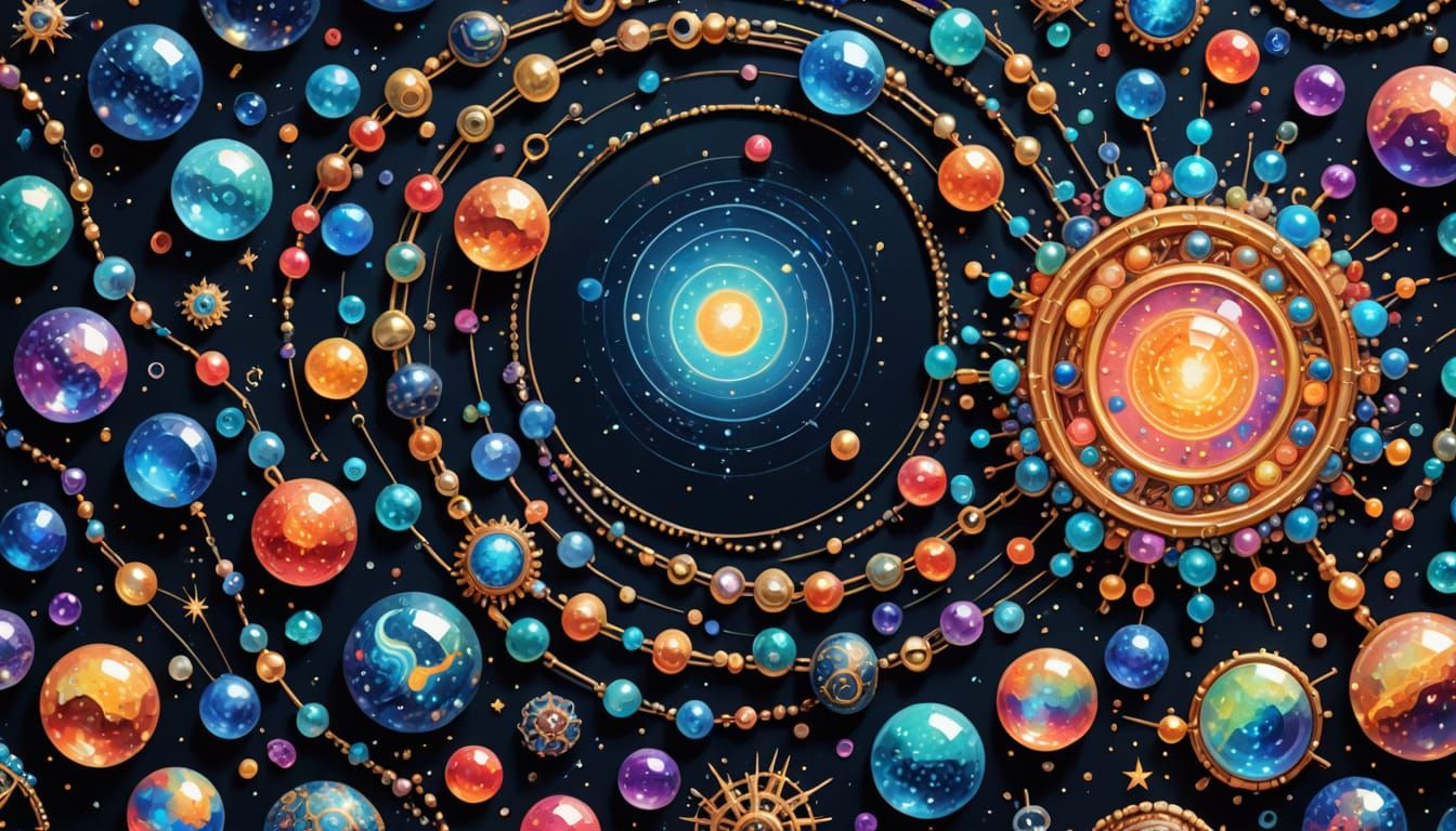 Holographic Cosmic Beads in Astral Illustration