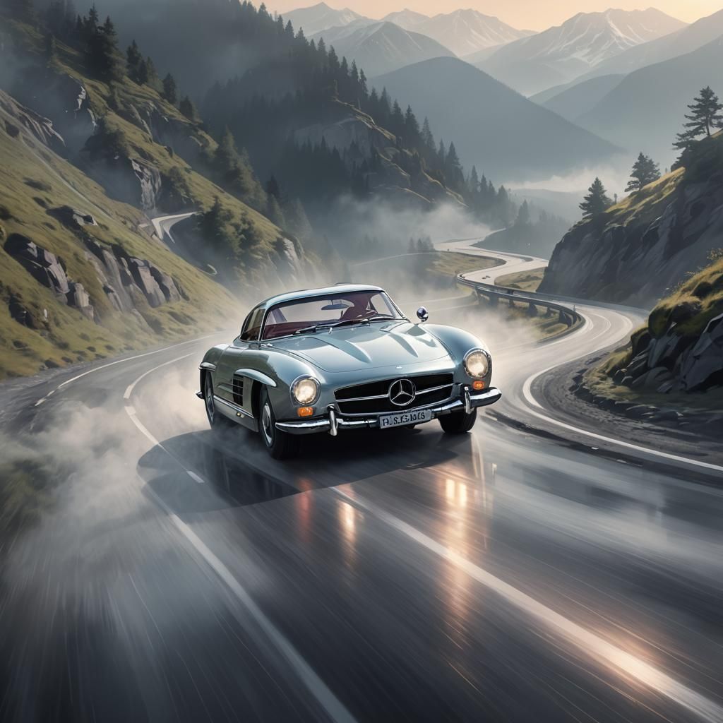 Mercedes 300SL Concept Car on Misty Road